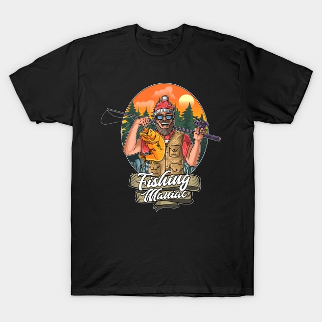 fishing maniac illustration T-Shirt by Mako Design 